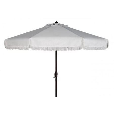 Safavieh 9 ft. Milan Fringe Crank Outdoor Push Button Tilt Umbrella; White & White PAT8008C